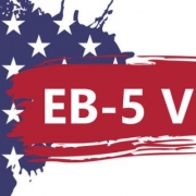 banner in the form of an abstract American flag with text of EB-5 Visa