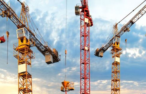 8218901 - cranes on building site in panoramic image
