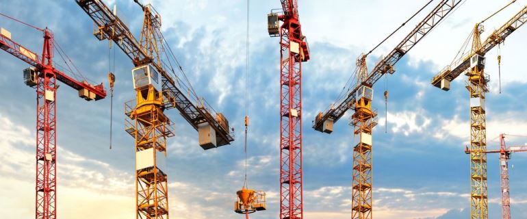 8218901 - cranes on building site in panoramic image