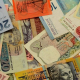 Background with international banknotes from Europe, Asia, Oceania