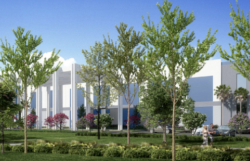 rendering of proposed light industrial complex on the nw corner of atlantic boulevard and lyons road in coconut creek 770x320